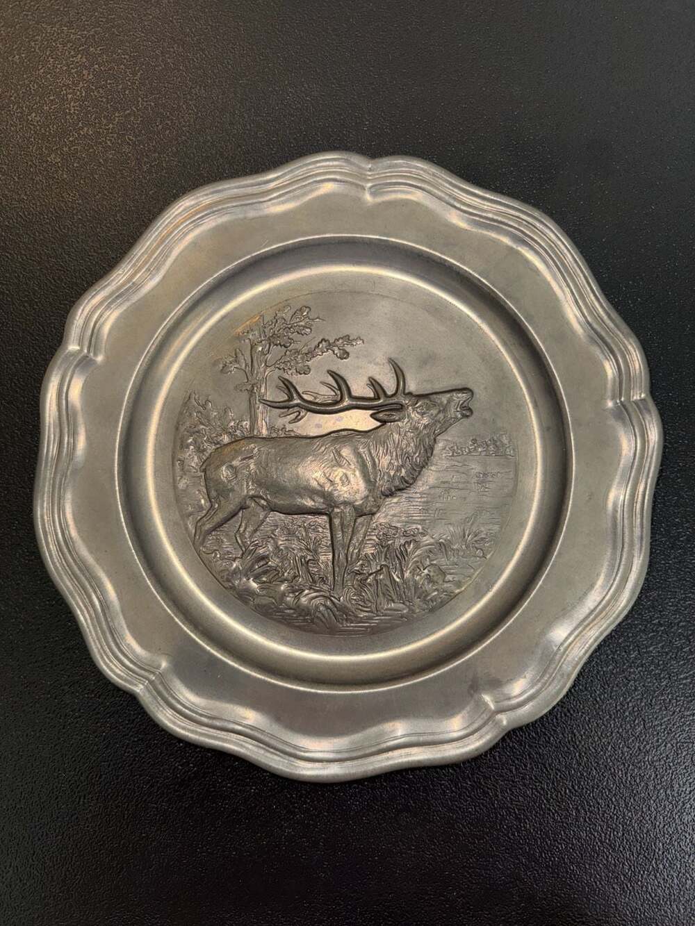 Vintage WMF Reinzinn Pewter Wall Plate Deer Stag Germany
